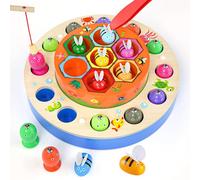 MOVEONSTEP Wooden Magnetic Fishing Toy for Kids 3 Years Old, 2 in 1 Montessori Educational Toy Party Play Game Christmas Birthday Gift for Girls Boys