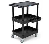 MOVERLY 3-Tier Utility Cart with Flat Top and Deep Shelves, 27.5 x 18.25", Compact Rolling Cart with 4" Wheels, Heavy-Duty Plastic, 330 lbs Capacity for Office, Workshop, Warehouse