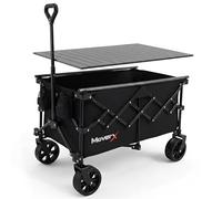 MoverX 120L Camping Trolley on Wheels, Table Folding Wagon, Portable Camping Cart, Foldable Trolly for Festival Beach Outdoor Garden Picnic Shopping Fishing, Wide Wheels, Adjustable Handle, Black