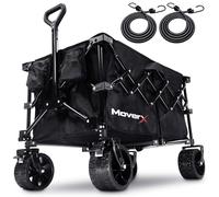 MoverX 120L Festival Trolley on Wheels, Folding Wagon, Portable Camping Cart, Collapsible Foldable Trolly for Beach Outdoor Garden Picnic Shopping Fishing, Wide Wheels, Adjustable Handle, Black