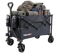 MoverX 120L Festival Trolley on Wheels, Folding Wagon, Portable Camping Cart, Collapsible Foldable Trolly for Beach Outdoor Garden Picnic Shopping Fishing, Wide Wheels, Adjustable Handle, Black