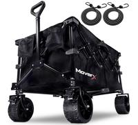 MoverX 200L Festival Trolley on Wheels, Folding Wagon, Portable Camping Cart, Collapsible Foldable Trolly for Beach Outdoor Garden Picnic Shopping Fishing, Wide Wheels, Adjustable Handle, Black