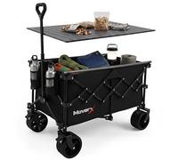MoverX 200L Camping Trolley on Wheels, Table Folding Wagon, Portable Camping Cart, Foldable Trolly for Festival Beach Outdoor Garden Picnic Shopping Fishing, Wide Wheels, Adjustable Handle, Black