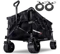 MoverX 200L Festival Trolley on Wheels, Folding Wagon, Portable Camping Cart, Collapsible Foldable Trolly for Beach Outdoor Garden Picnic Shopping Fishing, Wide Wheels, Adjustable Handle, Black