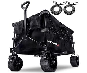 MoverX 200L Festival Trolley on Wheels, Folding Wagon, Portable Camping Cart, Collapsible Foldable Trolly for Beach Outdoor Garden Picnic Shopping Fishing, Wide Wheels, Adjustable Handle, Black