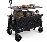 MoverX 300L Camping Trolley on Wheels, Table Folding Wagon, Portable Camping Cart, Foldable Trolly for Festival Beach Outdoor Garden Picnic Shopping Fishing, Wide Wheels, Adjustable Handle, Black