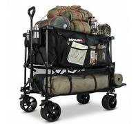 MoverX 300L Festival Trolley on Wheels, Double Decker, Portable Camping Cart, Collapsible Foldable Trolly for Beach Outdoor Garden Picnic Shopping Fishing, Wide Wheels, Adjustable Handle, Black