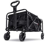 MoverX 70L Festival Trolley on Wheels, Folding Wagon, Portable Camping Cart, Collapsible Foldable Trolly for Beach Outdoor Garden Picnic Shopping Fishing, Wide Wheels, Adjustable Handle, Black