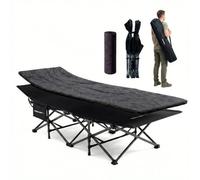 MoverX Moverx Folding Camping Bed Single With Mattress, 160Kg Heavy Duty Portable Camp Bed, Campervan, Tent, Travel Cot, Campbed, Black