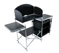 MoverX Moverx Portable Camping Kitchen Unit With Aluminium Frame, Stand Cooking Table With Windscreen, Box Cupboard For Camping Storage