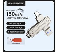 MOVESPEED 150MB/ USB Type C Flash Drive 64GB 128GB 256GB 512GB OTG USB 3.1 Pendrive for Macbook iPhone 15/16 Laptop PC Silver