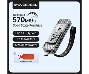 MOVESPEED SP05 570MB/s USB Type C Flash Drive 2TB 1TB 512GB 256GB 128GB OTG USB 3.2 Gen 2 Pendrive for iPhone 15/16 Laptop PC 1090Mbps Yellow