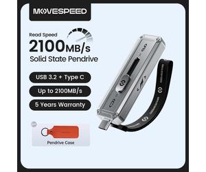 MOVESPEED SP20 2100MB/s USB Flash Drive 2TB 1TB USB3.2 Gen 2 Type C Solid State Pen Drive 512G 256GB Pendive for iPhone 15/16 PC Silver