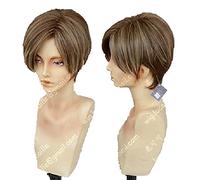 Movie Biohazard Leon Scott Kennedy Short Brown Color Highlights Styled Heat Resistant Hair Cosplay Costume Wig + Wig Cap