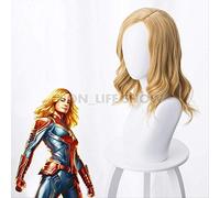 Movie Captain Marvel Coplay wig Women Carol Danvers Blonde Wavy Hair Gold Synthetic Wig Halloween Wig+Wig Cap