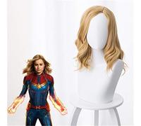 Movie Carol Danvers Curly Women Captain Coplay Wig Golden Curly Hair Synthetic Hair Halloween Party Costume Wig+Wig Cap