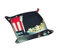Movie Clapboard And Popcorn Print Leather Storage Tray Practical Water Resistant Storage Box For Watches, Keys.