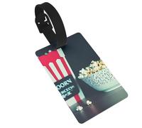 Movie Clapboard and Popcorn Print Luggage Tags with Detachable Wristband, Travel Bag Tags, Easy to Identify