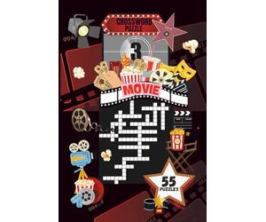 MOVIE CROSSWORD PUZZLE|55 PUZZLES, 6x9"| BEAUTIFUL FRONT& BACK COVER|LARGE PRINT| HOLLYWOOD MOVIE THEMED PUZZLE BOOK|SOLUTIONS INCLUDED: PERFECT GIFT ... ADULTS& KIDS (MINDFUL ESCAPE COLLECTION)