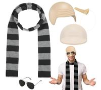Movie Fancy Dress World Book Day Costumes Wbd Fancy Dress For Kids Adults Bald Cap And Striped Scarf Long Nose And Sunglasses Book Week Storybook Character Outfit Kit,Famous Costume for Men One Size