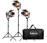 Movie Fresnel Tungsten Spotlight Lighting Kit with Light Stand Tripod Bag, 3 x 500W Studio Video Spotlight for Films Commercials Documentaries Television Studios Interviews Music Concert