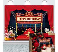 Movie Happy Birthday Backdrop Red Curtain Carpet Stage Popcorn Photography Background Stars Celebrity Premiere Event Decoration Background (8X6FT(240X180cm))