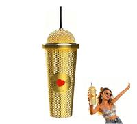Movie Inspired Microphone Tumbler with Lid And a Straw Creative Electroplated Screw Shape Gold Microphone Bouncing Coffee Cup Merchandise for Both Cold And Hot Insulated Drink Water Cup for Fan Gifts