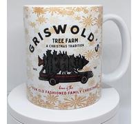 Movie Inspired Tree Farm Christmas Mug, Vintage Car Design, Holiday Snowflake Pattern, White Ceramic