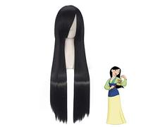 Movie Mulan Cosplay Wig 80cm Black Long Straight Princess Women Girls Synthetic Halloween Party Role Play Wigs