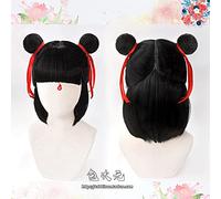 Movie Nezha Nuzar Nalakuvara Wig Heat Resistant Synthetic Hair Cosplay Wig With Red Ribbon+ Free Wig Cap