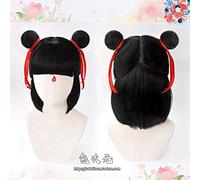 Movie Nezha Nuzar Nalakuvara Wig Heat Resistant Synthetic Hair Cosplay Wig with Red Ribbon+ Free Wig Cap