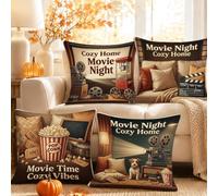 Movie Night Cinema Theme Projector Throw Pillow Covers 18x18 Set of 4