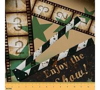 Movie Night Fabric by The Yard Movie Theater Decor Reupholstery Fabric Decors Cinema Green Waterproof Outdoor Fabric for Chairs Boys Girls 2 Yards (L184*W150cm)