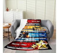 Movie Night Flannel Fleece Blanket Queen 90"x90" Movie Theater Decor Plush Throw Blanket for Girls Children Cinema Blanket Room Decor Home Theater