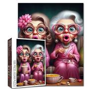 Movie Night Grandma Jigsaw Puzzle - 1000 Piece Funny Puzzle for Adults with Popcorn, Pajamas, Shocked Faces, Cute Elderly Woman Friends Puzzles 27x20 Inch Home Decoration Gift Challenging Games
