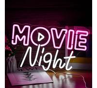 Movie Night Neon Sign LED Pink White Neon Light for Wall Decor Dimmable USB Cinema Led Neon Sign for Theater Film Room Party Decor Man Cave Boys Gift(16.5’’X9.8’’)