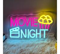 Movie Night Neon Sign With Popcorn Dimmable LED Neon Lights for Cinema Movie Light Up Sign USB Powered Light Up Signs for Cinema Film Room Man Cave Home Bar Wedding Birthday Party