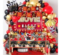 Movie Night Party Decorations, 84 Pcs Movie Night Party Supplies - Movie Night Balloons Backdrop Tablecloth Banner etc Movie Night Birthday Decorations