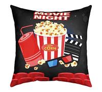 Movie Night Reversible Throw Pillow Covers 18"x18" Movie Theater Pillow Covers Home Decor for Kids Adults Cinema Popcorn Square Cushion Covers Set of 1 Home Theater
