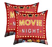 Movie Night Reversible Throw Pillow Covers Movie Theater Decor Pillow Covers Home Decor Home Theater Square Cushion Covers Set of 2 Neon Light 16x16 Inch