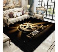 Movie Night Rugs Living Room Large 140x200 - Theater Decor Bedroom Rug, Film Black Washable Non Slip Low Pile Carpet