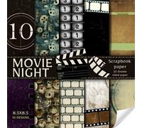 Movie Night scrapbook paper part tow, 8.5x8.5, 10 Designs, 20 Double-Sided Sheets: Vintage Scrapbooking Paper for Junk Journals, Decorative cinema ... & Mixed Media, Origami, Collage & Card Making