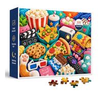 Movie Night Snacks 500 Piece Jigsaw Puzzle for Adults, Colorful Handmade-Style Snack Spread with Popcorn, Nachos, Pizza, Candy, Projector and Cozy Cinema Details, 20.5 x 15 in Finished Size Fun