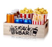 Movie Night Supplies Snack Trays with Handles Reusable Wooden Movie Gift Basket for Theater Popcorn Bucket Bowl Box Container Family Room Christmas Decor(Snack Bar)