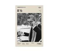 Movie Poster - Marcello Mastroianni Federico Fellini - Vintage Minimalist Midcentury Canvas Poster Wall Art Decor Print Picture Paintings for Living Room Bedroom Decoration Unframe-style 12x18inch(30x