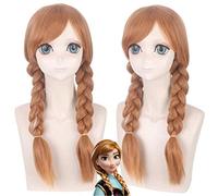 Movie Princess Anna Wig Cosplay Long Ponytails Heat Resistant Synthetic Hair Halloween Party Costume Wigs Anime+ Wig Cap