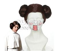 Movie Star Wars Princess Leia Organa Solo Wig Short Brown Cosplay Wigs with Two Buns for Halloween Costume Props+ Wig Cap