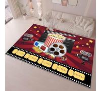 Movie Theater Area Rug, 80 x 150 cm Popcorn Glasses Videotape Camera Clapboard Rugs, Washable Soft Non Slip Pentagram Cartoon poster style red gold Floor Mat, for Kids Boys Girls Bedroom Carpet