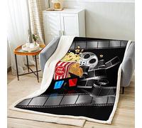Movie Theater Decor Fleece Throw Blanket Kids Movie Night Plush Blanket for Boys Movie Ticket Popcorn Sherpa Blanket Breathable Cinema Fuzzy Blanket Room Decor Home Theater Baby 30x40 Inch