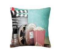 Movie Theater Decorative Throw Pillow Covers with Hidden Zipper,3D Film Tickets Popcorn,Shrink Free Pillow case for Couch Sofa Bedroom Car Living Room,Multicolor 18 x 18 inch